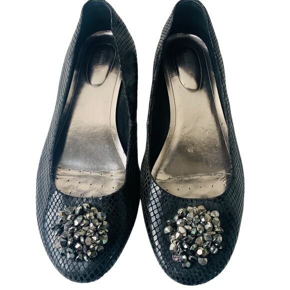 Calvin Klein Shoes - Calvin Klein Size 10 Women's Flat Shoes Black Leather Snakeskin Stone Stud